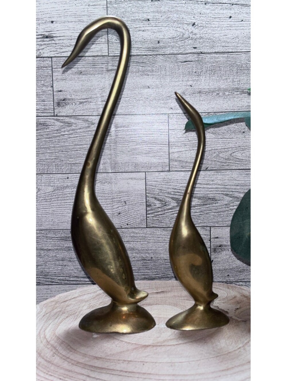 Vintage Brass Mid Century Modern Pair of Heron, Crane or Swan Bird Statues